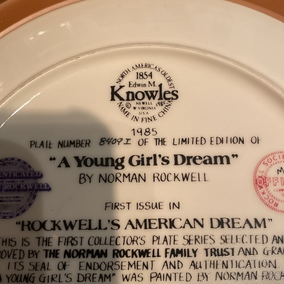 Norman Rockwell “A Young Girl’s Dream” plate number 8409 I - Picture 3 of 4